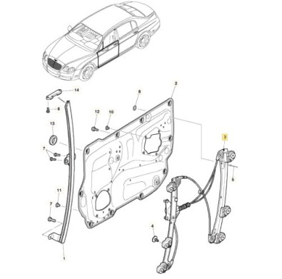 Bentley Flying Spur Front Right Window Regulator - 3W5837462D